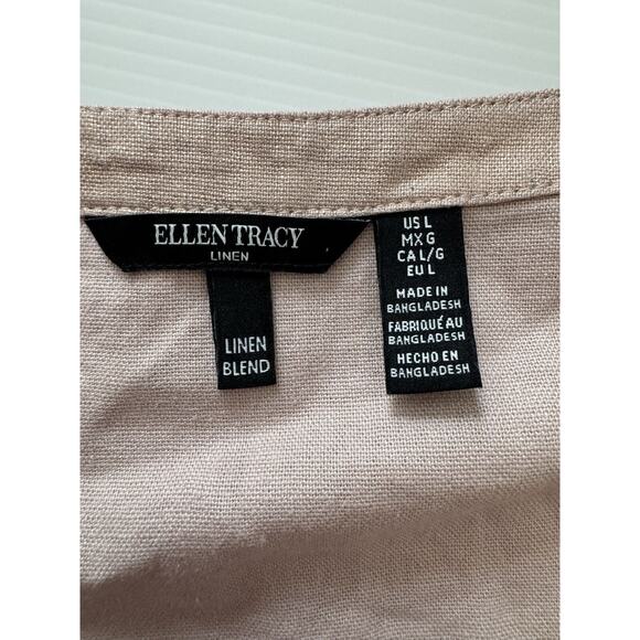 Ellen Tracy Blouse Size L Rosy Peach Shimmery Linen Blend Cuffed Sleeve Gold Zip - Picture 6 of 10